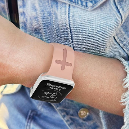 Faith Over Fear Watch Band compatible with Apple Watch Laser Engraved iWatch Band Silicone 38mm 40mm 41mm 42mm 44mm 45mm 49mm Strap Jesus Psalm Christian God (38/40/41/42mm M/L, Pink Sand)