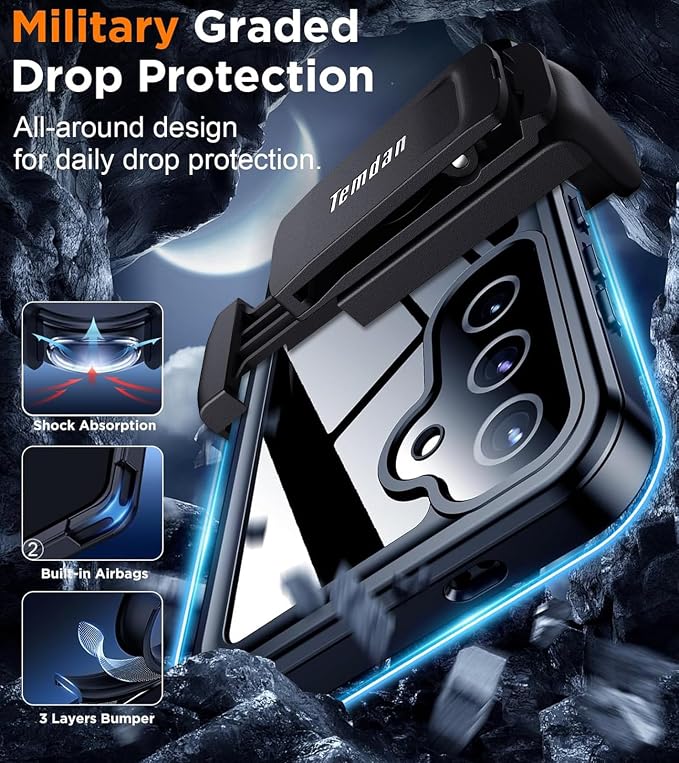 Temdan Compatible with Samsung Galaxy S25 Case Waterproof with Belt Clip Holster, Built-in Lens & Screen Protector Military Grade Shockproof Dropproof IP68 Underwater Full Body Phone Case