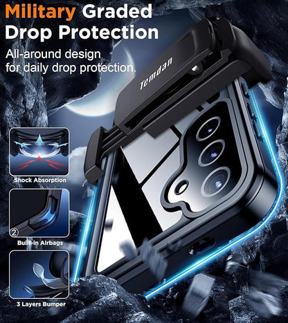 Temdan Compatible with Samsung Galaxy S25 Case Waterproof with Belt Clip Holster, Built-in Lens & Screen Protector Military Grade Shockproof Dropproof IP68 Underwater Full Body Phone Case