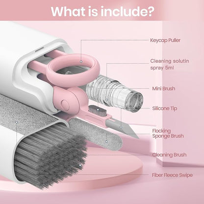 MacBook iPad iPhone Pro Screen Cleaner and Keyboard Tool - AirPod Cleaner - Computer Cleaning Kit (Pink)