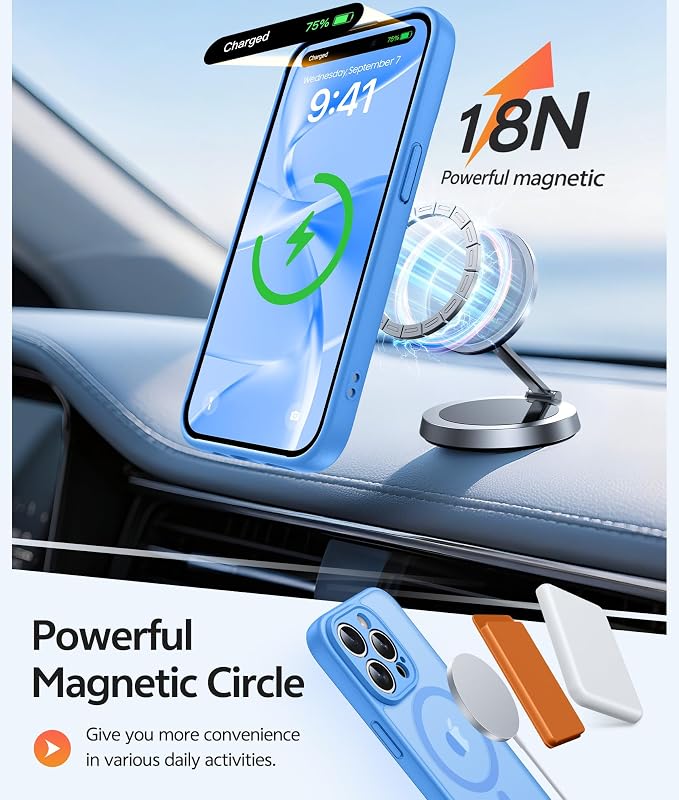 FNTCASE for iPhone 15 Pro Max Case, Fit for Magsafe, Glass Screen Protector | Full Camera Protection, Translucent Matte, 14FT Military Grade Drop Proof, Shockproof Protective Phone Cover, Ice Blue