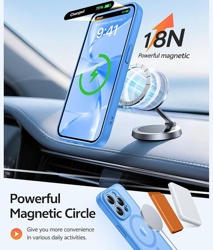 FNTCASE for iPhone 15 Pro Max Case, Fit for Magsafe, Glass Screen Protector | Full Camera Protection, Translucent Matte, 14FT Military Grade Drop Proof, Shockproof Protective Phone Cover, Ice Blue