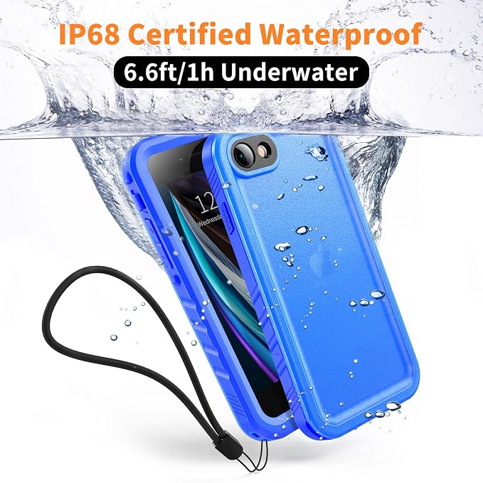 Cozycase Waterproof Case for iPhone SE 3rd 2022/iPhone SE 2nd 2020/iPhone 7/8 - Shockproof Full Body Rugged Case with Built-in Screen Protector Waterproof Case for iPhone SE3/SE2/7/8 (Frosted Blue)