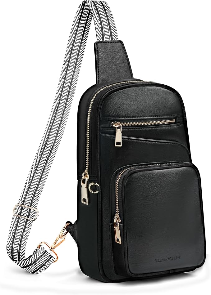 Anti Theft Crossbody Bags for Women,RFID Sling Bag Travel Purse,Vegan Leather Cross Body Purses Chest Bag for Travel(Pure Black) | Multi-Pocket, Structured bag, Any Occasion