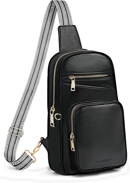 Anti Theft Crossbody Bags for Women,RFID Sling Bag Travel Purse,Vegan Leather Cross Body Purses Chest Bag for Travel(Pure Black) | Multi-Pocket, Structured bag, Any Occasion