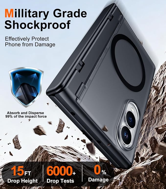 SPIDERCASE Magnetic for Samsung Galaxy Z Fold 8 Case, [Built-in Stable Kickstand] [Rugged Hinge Protection] Military Grade Heavy Duty Drop Protection for Z Fold 8 Durable Cover, Black
