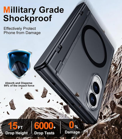 SPIDERCASE Magnetic for Samsung Galaxy Z Fold 8 Case, [Built-in Stable Kickstand] [Rugged Hinge Protection] Military Grade Heavy Duty Drop Protection for Z Fold 8 Durable Cover, Black
