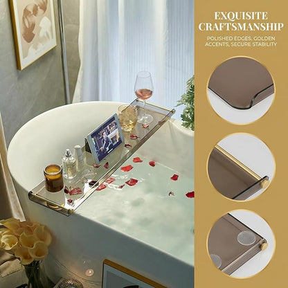 Bathtub Caddy Tray for Luxury Bathroom Bath tub Table Caddy Tray Shelf for Shower with Gold Handles fits All bathtubs