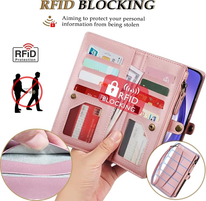 for Samsung Galaxy S25 Ultra Wallet Case for Women Men, Wireless Charging with RFID Blocking Card Holder, PU Leather Crossbody Strap Detachable Magnetic Phone Shell Purse, Pink