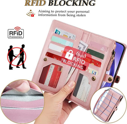 for Samsung Galaxy S25 Ultra Wallet Case for Women Men, Wireless Charging with RFID Blocking Card Holder, PU Leather Crossbody Strap Detachable Magnetic Phone Shell Purse, Pink