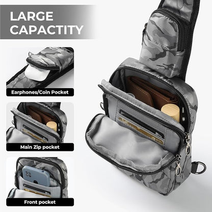 BROADREAM Mini Crossbody Sling Bag, Small Chest Bags Dual Pocket with Zipper Lock, RFID Blocking & Water Resistant Women Men