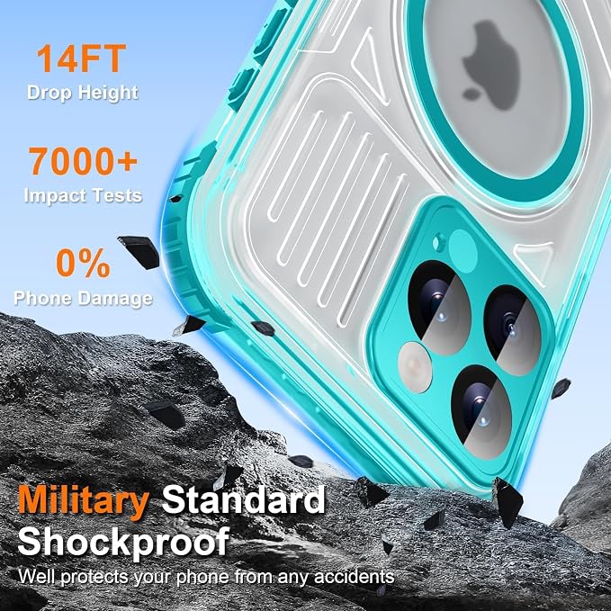 WIFORT Waterproof Phone Case for iPhone 15 Pro Teal | IP68 Underwater, Dustproof, Built-in Screen, 15FT Military Shockproof, 360 Full Body Sealed Protection Cover, Magnetic, Frosted, 6.1"