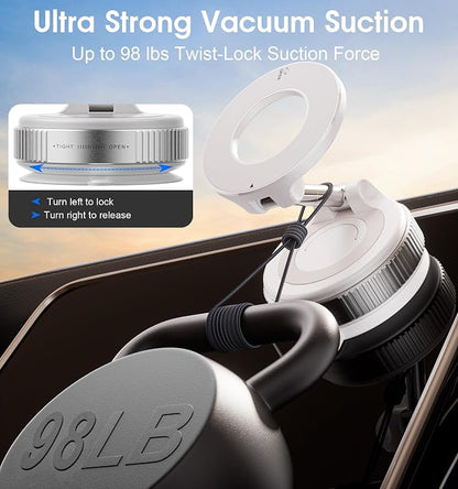 REOKILY Strong Magnetic Car Phone Holder for MagSafe Ultra Vacuum Suction Cup Phone Mount 360° Cell Phone Holders for Your Car Accessories for iPhone 16 15 14 13 12 Android