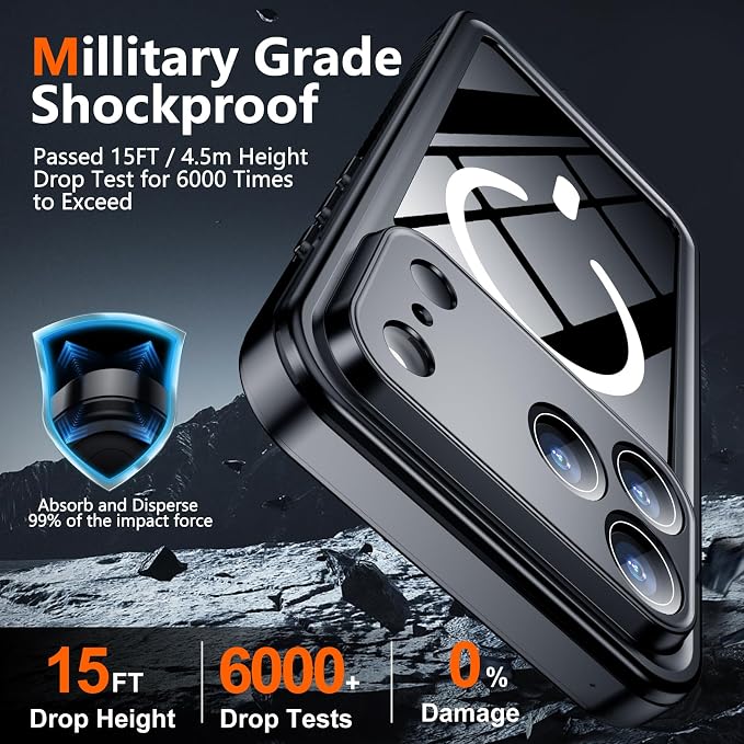 SPIDERCASE Magnetic for iPhone 17 Pro Case Waterproof,Built-in Screen & Camera Lens Protector[IP68 Waterproof] [Military Grade Shockproof] Full Body Protection Cover for iPhone 17 Pro 6.3’’,Blue