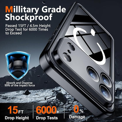 SPIDERCASE Magnetic for iPhone 17 Pro Max Case Waterproof, Built-in Screen & Camera Lens Protector[IP68 Underwater] [Military Grade Shockproof] Full Body Protection Phone Case, Blue/Clear