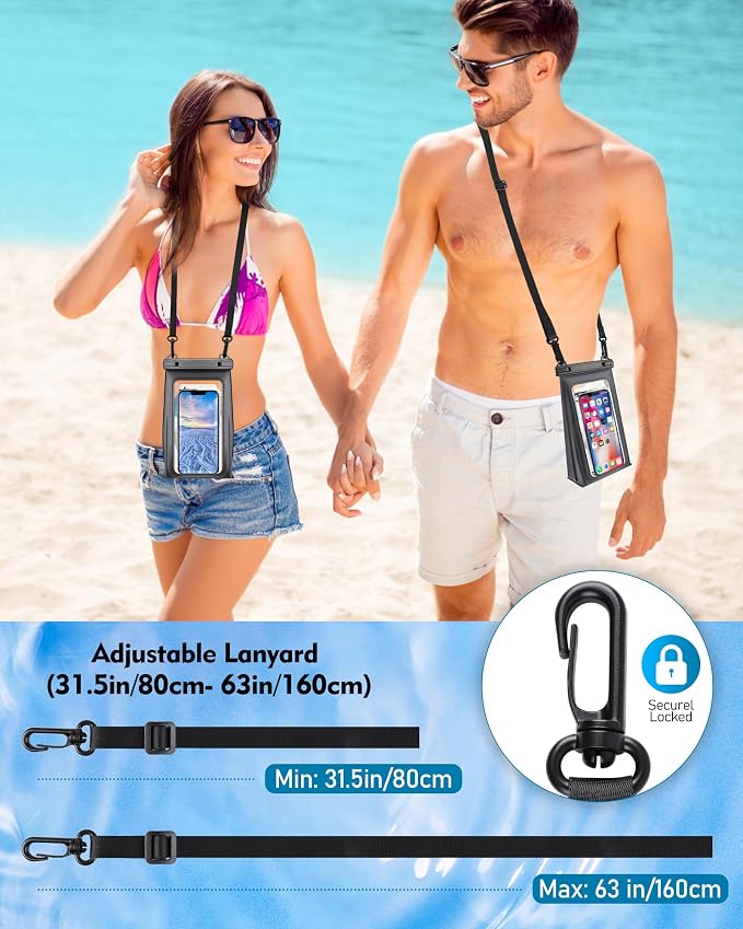 Large Waterproof Phone Pouch Universal Phone Waterproof Case for Phone IPX8 Water Proof Dry Bag with Wide Lanyard Large Capacity Waterproof Bag for Swimming Rafting