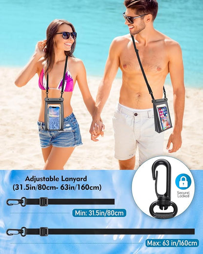 Large Waterproof Phone Pouch Universal Phone Waterproof Case for Phone IPX8 Water Proof Dry Bag with Wide Lanyard Large Capacity Waterproof Bag for Swimming Rafting