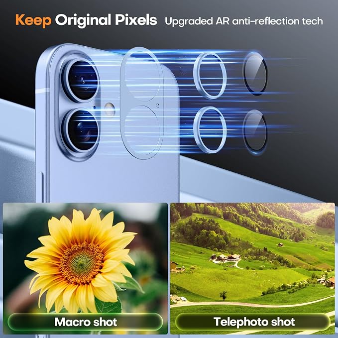 Jeluse Compatible with iPhone 17 Camera Lens Protector, Metal Aluminum Alloy Ultra Clarity Tempered Glass Camera Screen Protector