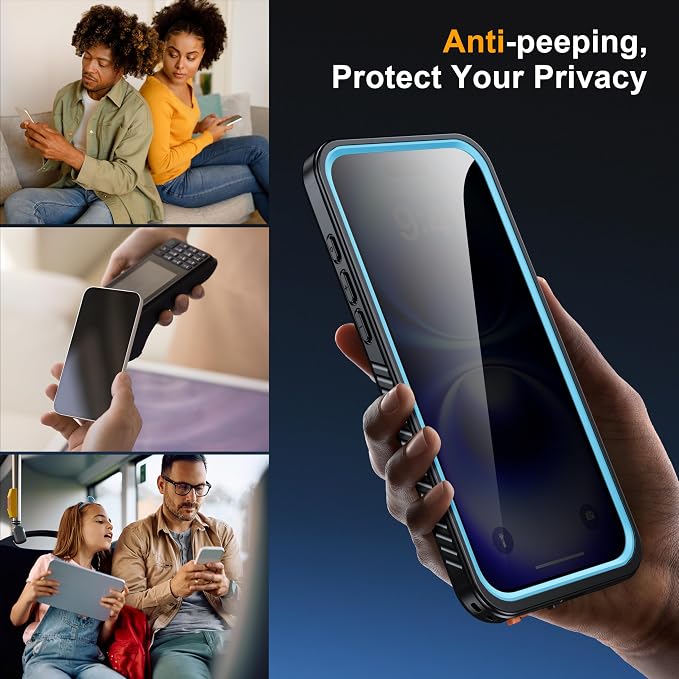 for iPhone 16 Pro Max Case Waterproof, Built-in Privacy Screen & HD Screen Double Front Frame [IP68 Underwater] Shockproof Dustproof Full Body Protection iPhone 16 Pro Max Phone Case Blue