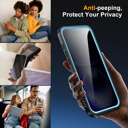 for iPhone 16 Pro Max Case Waterproof, Built-in Privacy Screen & HD Screen Double Front Frame [IP68 Underwater] Shockproof Dustproof Full Body Protection iPhone 16 Pro Max Phone Case Blue