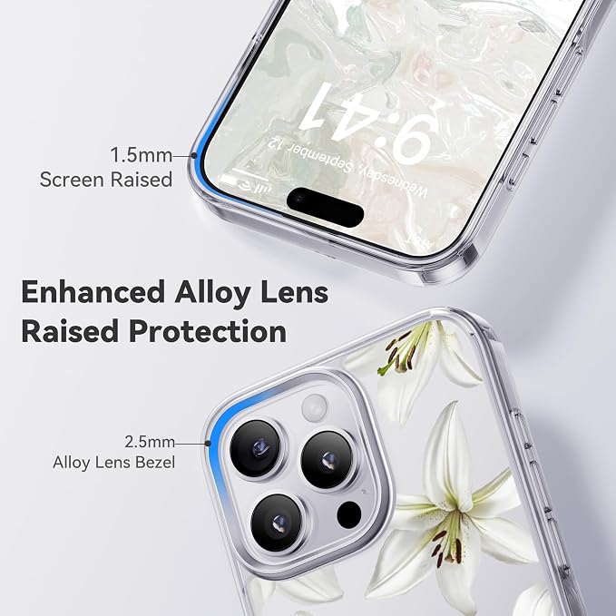 CASEKOO White Water Lily for iPhone 16 Pro Max Case, [Never Yellow Technology] [12FT Military-Grade Protection] Transparent Slim Floral Cover Women 16 Pro Max Phone Case 6.9 inch, White Water Lily