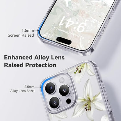CASEKOO White Water Lily for iPhone 16 Pro Max Case, [Never Yellow Technology] [12FT Military-Grade Protection] Transparent Slim Floral Cover Women 16 Pro Max Phone Case 6.9 inch, White Water Lily