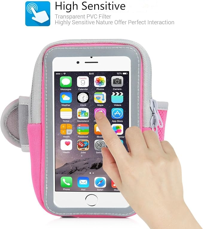Multifunctional Outdoor Sports Armband Sweatproof Running Armbag Casual Arm Package Bag Gym Fitness Cell Phone Bag Key Holder for iPhone 17 16 15 13 Max Pro Plus Samsung Galaxy Note S25 S24 Edge, Pink
