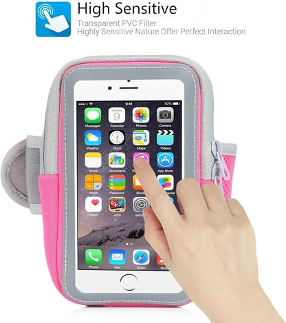 Multifunctional Outdoor Sports Armband Sweatproof Running Armbag Casual Arm Package Bag Gym Fitness Cell Phone Bag Key Holder for iPhone 17 16 15 13 Max Pro Plus Samsung Galaxy Note S25 S24 Edge, Pink