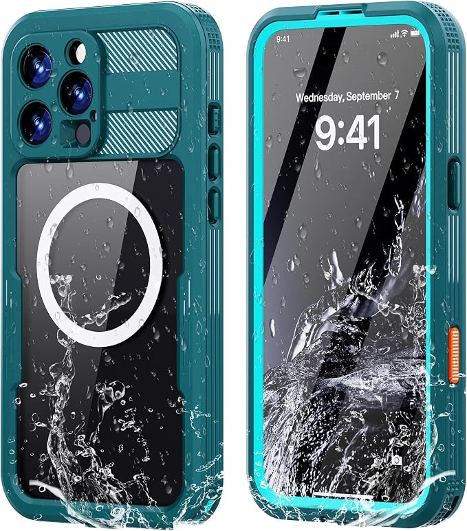 Omio Designed for iPhone 16 Pro Waterproof Case Compatible with MagSafe Magnetic Waterproof Full Body IP68 Underwater Case Built-in Screen Protector Military Grade Shockproof Case for Men Women Teal