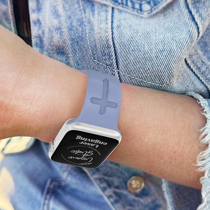 Faith Over Fear Watch Band compatible with Apple Watch Laser Engraved iWatch Band Silicone 38mm 40mm 41mm 42mm 44mm 45mm 49mm Strap Jesus Psalm Christian God (38/40/41/42mm S/M, Lavender Grey)