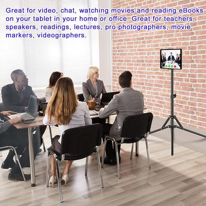 Ipad Tripod Stand, with 65 inch Height Adjustable iPad Stand Holder & iPad Floor Stand with 360° Rotating iPad Tripod Mount for iPad Pro, iPhone, Kindle, and All 4.5-12.9 Inch Tablets
