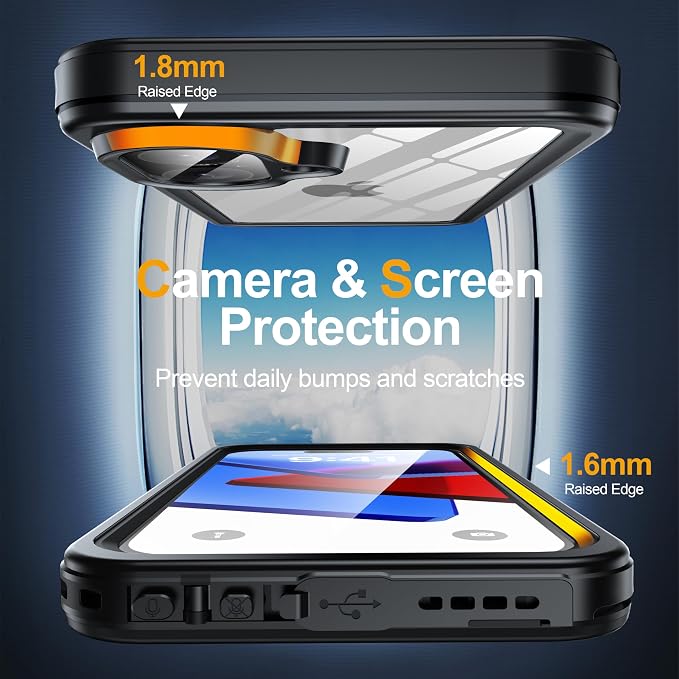 ANTSHARE for iPhone 16 Case Waterproof, IP68 Underwater Built-in Lens & Screen Protector, [Full Body Shockproof] [Dustproof] [Snowproof] Protective iPhone 16 Case 6.1'' - Black/Clear