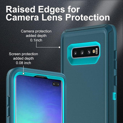 for Samsung Galaxy S10 Plus Case, with 2Pcs [Self Healing Flexible TPU Screen Protector & Camera Lens Protector] Military Grade 3 in 1 Heavy Duty Case for Galaxy S10 Plus (Blue/Turquoise)