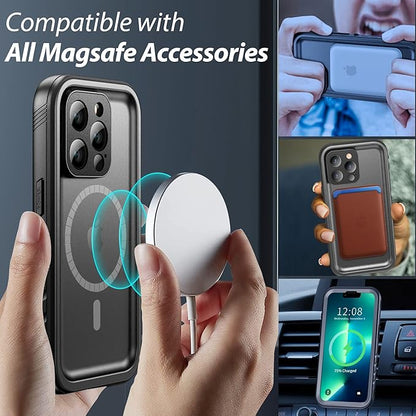 SPORTLINK for iPhone 13 Pro Max Case Waterproof - Buit in Screen Protector [Compatible with MagSafe][IP68 Underwater][6.6FT Military Dropproof][Dustproof] Full Body Shockproof Case 6.7" Black