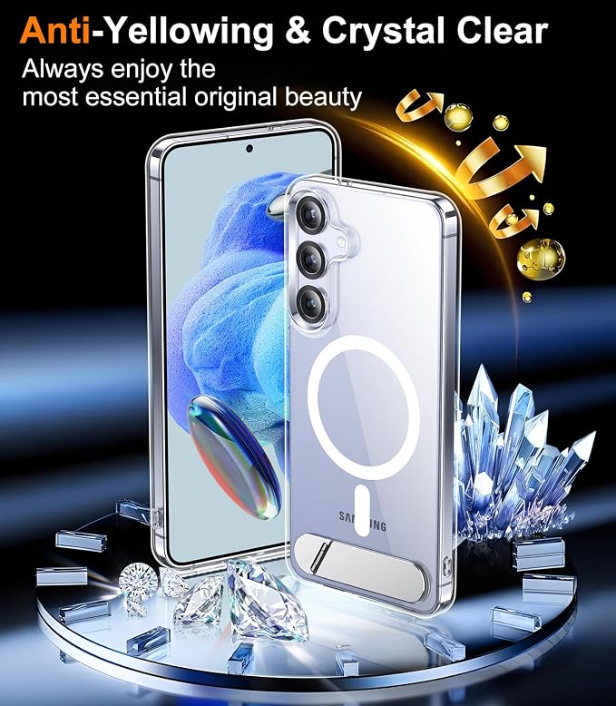 Magnetic for Samsung Galaxy S25 Plus Case, [Innovate Stand][Military Grade Drop Protection][Non Slip][Non-Yellowing] Shockproof Phone Case for Galaxy S25 Plus 6.7" 2025 -Clear