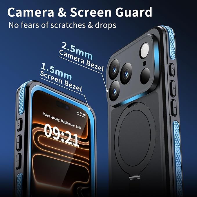 ANTSHARE Magnetic for iPhone 17 Pro Case Waterproof, Built in Screen Protector [Compatible with MagSafe] [Invisible Stand] [IP68 Underwater], Full Body Protection Phone Case 6.3'', Blue