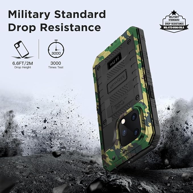 Mitywah Waterproof Case for iPhone 14 Pro, Heavy Duty Shockproof Case with Built-in Screen Protector, Full Body Underwater Protective Metal Case 6.1 inch, Camouflage
