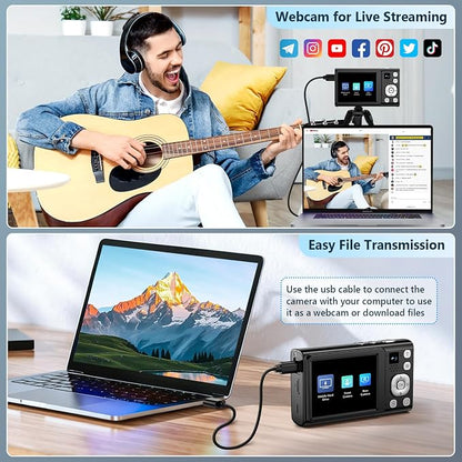 5K 96MP Digital Camera for Photography with 6X Optical Zoom,2026 Upgraded Autofocus Vlogging Camera for YouTube with Dual Lens, 64GB Card, Flash, Anti-Shake, Compact Point and Shoot Digital Cameras