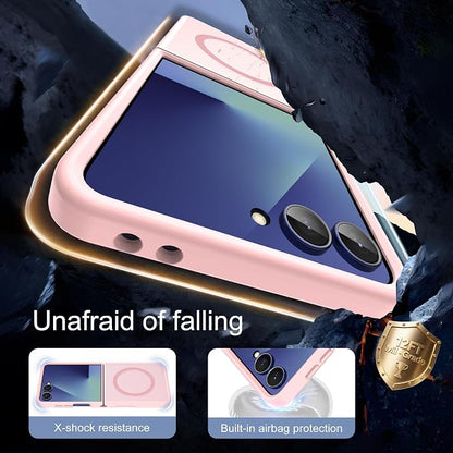 Pilaru for Samsung Galaxy Z Flip 7 case [Compatible with Magsafe] Translucent Matte Magnetic Phone Case,Slim Thin Duty Shockproof Protection Cover with 2pc HD Screen Protector-Pink