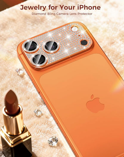 Goton for iPhone 17 Pro Max Camera Lens Protector Diamond Bling- Not Easy to Fall, Strong Adsorption, Glitter Metal Aluminum Alloy Rear Camera Screen Cover Accessories for 17 Promax, Light Orange