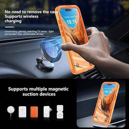 GOLDJU Magnetic for iPhone Air Case-Waterproof, Built-in Screen & Camera Protector-IP68 Underwater Full Body 16FT Military Dropproof Shockproof Case for iPhone 17 Air 6.5''- Orange