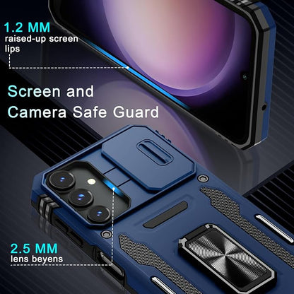 DEERLAMN Case for Samsung Galaxy A16 5G with Slide Camera Cover+Screen Protector (1 Pack), Rotated Ring Kickstand Military Grade Shockproof Protective Cover-Navy Blue