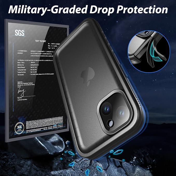 SPORTLINK for iPhone 15 Plus Case - IP68 Waterproof Military Protective Full Body Heavy Duty Shockproof 360 Sealed Dustproof with Camera Screen Protector Cover for i Phone 15 Plus 6.7" Black