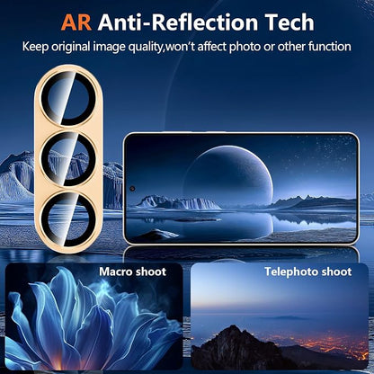 for Samsung Galaxy S26 Plus Camera Lens Protector, Electroplated Matte Back with 9H Tempered Glass Lens Protector, [Strong Adsorption] [Case-Friendly] Metal Ring HD Clear Lens Cover, Gold