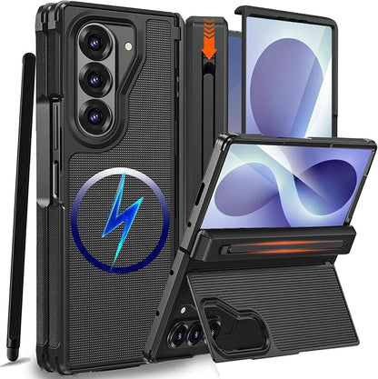 NINKI for Samsung Galaxy Z Fold 8 Ultra Case with S Pen Holder & Stylus & Invisible Kickstand, Magnetic Screen Protector Hinge Phone Cover for Samsung Z Fold 8 Ultra Case with Slim S Pen Slot – Black