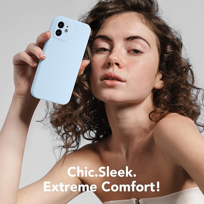 Magnetic for iPhone 12 Case, Compatible with MagSafe, [Full Camera Protection][Screen Protector] Silicone Shockproof Protective Phone Case for iPhone 12 6.1", Light Blue