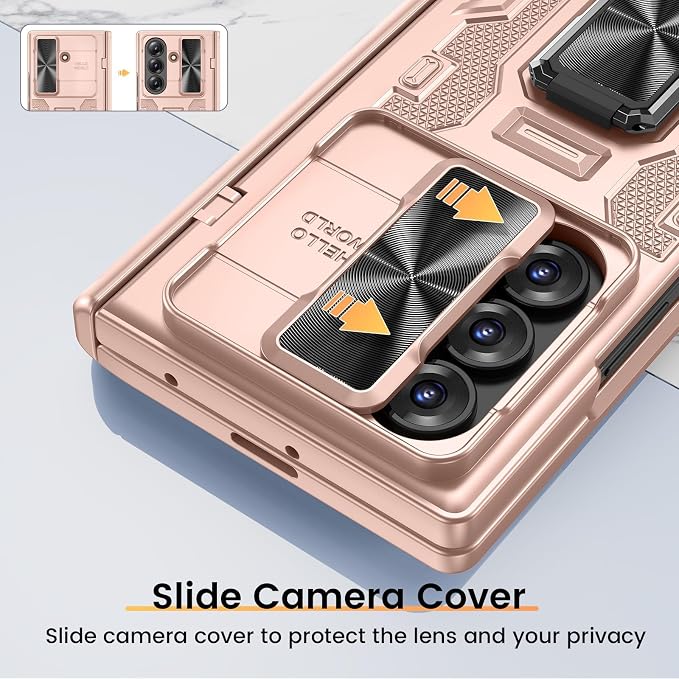 VEGO for Galaxy Z Fold 7 Case with Stand,Built-in Privacy Screen Protector | Slide Camera Cover & Hinge Protection Military Grade Shockproof Rugged Full Body Anti-Drop Case for Z Fold 7 2025-Rose Gold