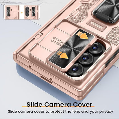 VEGO for Galaxy Z Fold 7 Case with Stand,Built-in Privacy Screen Protector | Slide Camera Cover & Hinge Protection Military Grade Shockproof Rugged Full Body Anti-Drop Case for Z Fold 7 2025-Rose Gold