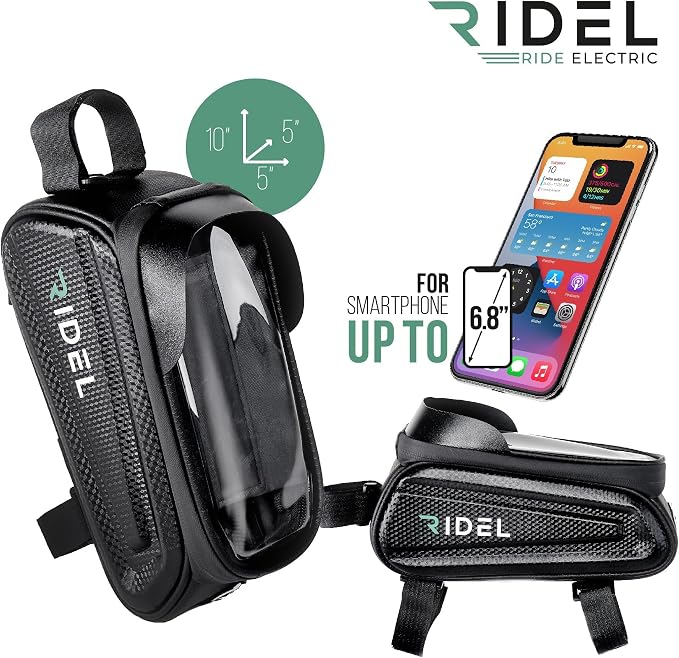 Ridel Bike Phone Holder Bag with Sensitive Touch - Upto 6.8" Waterproof Front Frame Phone Holder for Bike - Bike Bag with 3 Adjustable Straps & Headphone Hole