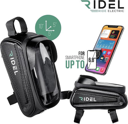 Ridel Bike Phone Holder Bag with Sensitive Touch - Upto 6.8" Waterproof Front Frame Phone Holder for Bike - Bike Bag with 3 Adjustable Straps & Headphone Hole